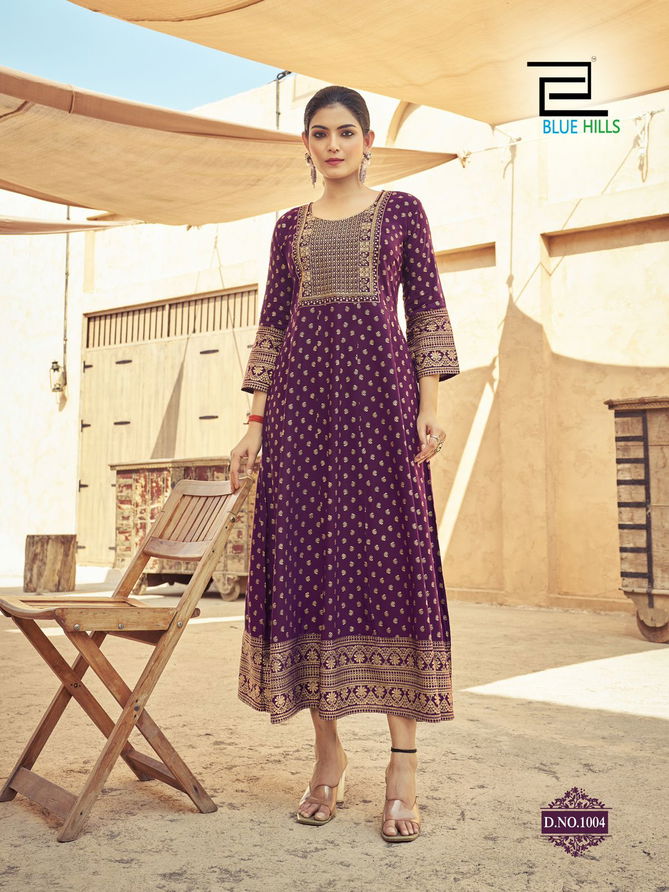 Urvashi By Blue Hills Rayon Embroidered Anarkali Long Kurti Wholesale In India